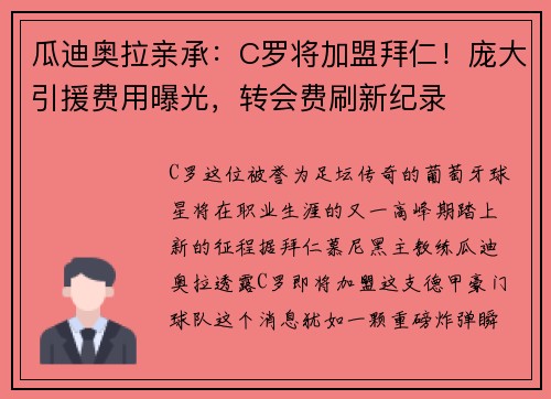 瓜迪奥拉亲承：C罗将加盟拜仁！庞大引援费用曝光，转会费刷新纪录